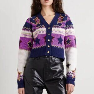 RABANNE Stardust Fair Isle Cardigan Luxe cropped metallic Star Dreamy Sweater M